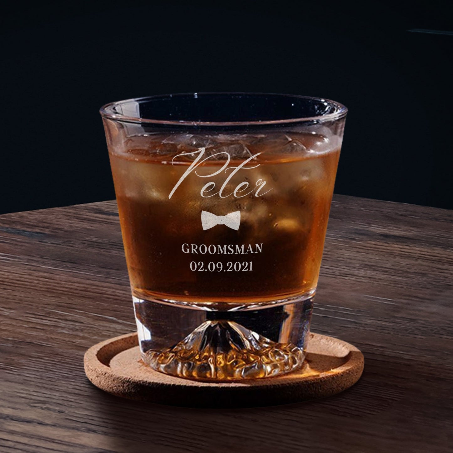 Personalised Set of 2 Rock Mountain Whiskey Glasses & 6 Ice Stones in Wooden Barrel