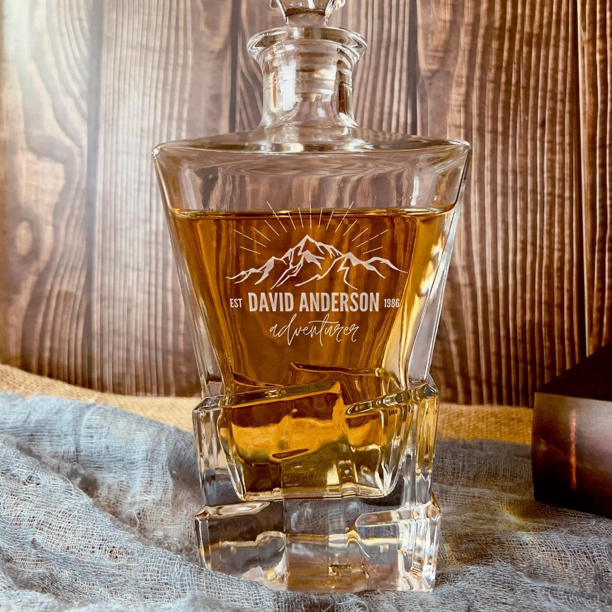 Engraved Square Cut 950ml Whiskey Decanter