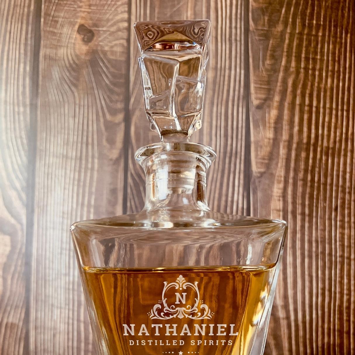 Engraved Square Cut 950ml Whiskey Decanter