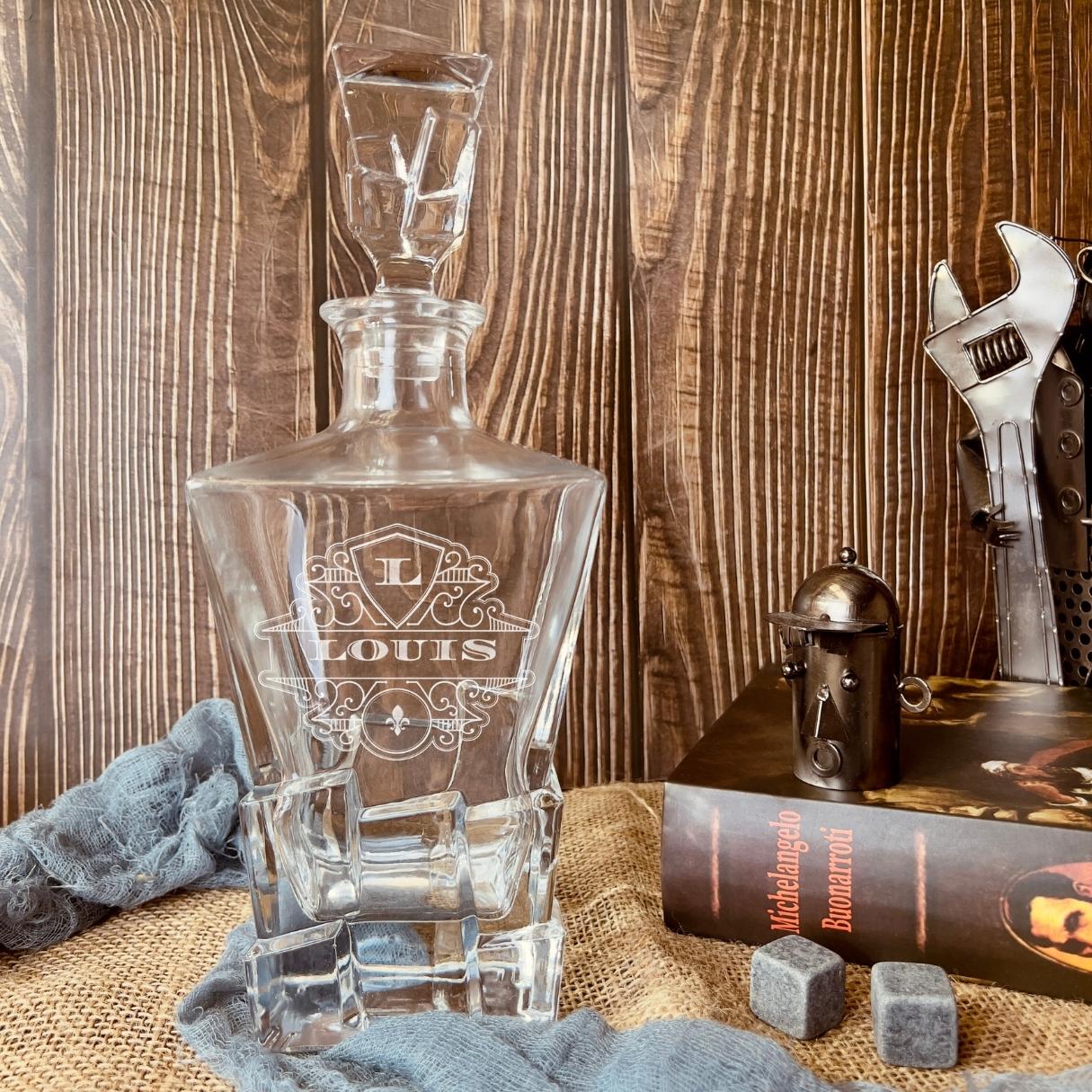 Engraved Square Cut 950ml Whiskey Decanter