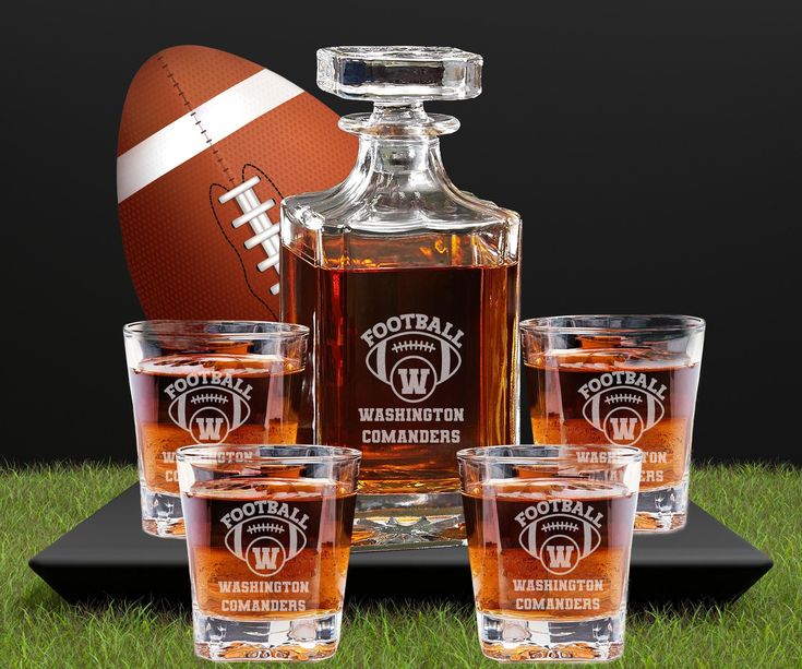 American Football Whiskey Decanter Set With 4 Rock Whiskey Glasses Set