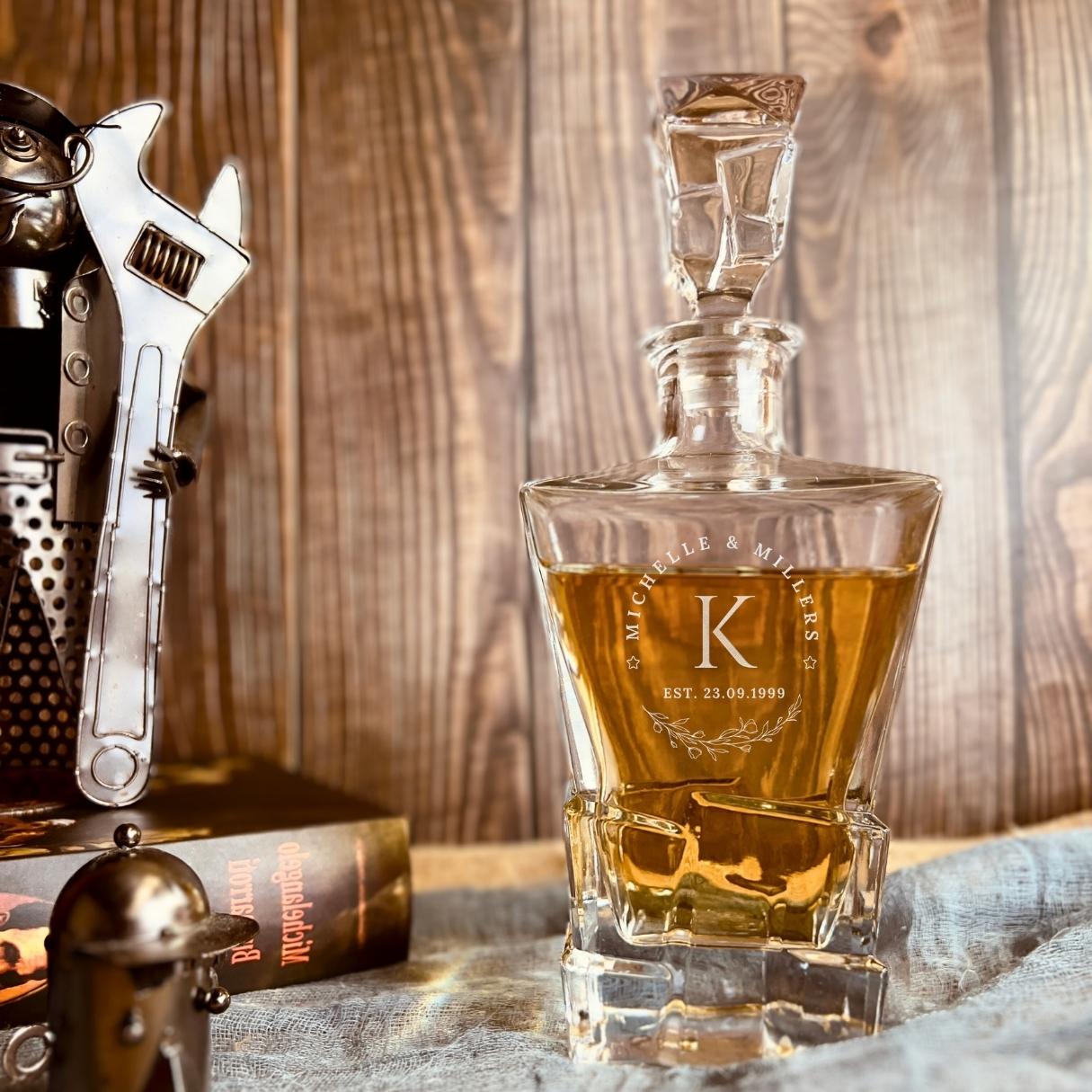 Engraved Square Cut 950ml Whiskey Decanter