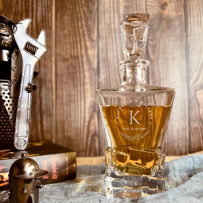 Engraved Square Cut 950ml Whiskey Decanter