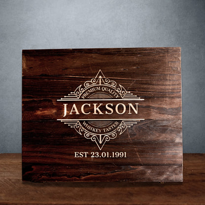 Engraved Wooden Gift Boxed Curve Whiskey Decanter & 4 Scotch Glasses Set