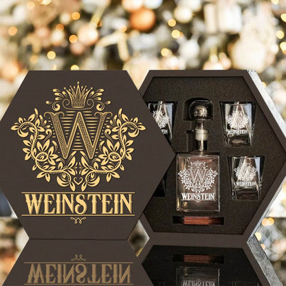 WEINSTEIN - WHISKEY SET (Wooden box + Decanter + 4 Glasses + 4 Coasters)
