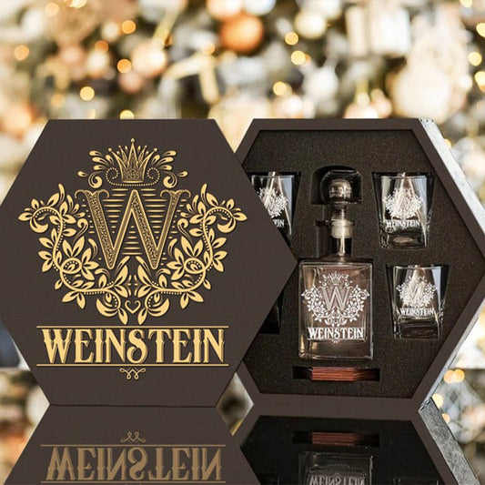 WEINSTEIN - WHISKEY SET (Wooden box + Decanter + 4 Glasses + 4 Coasters)