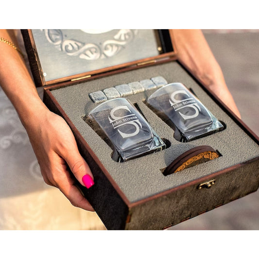 Personalized Whiskey Glasses with Whiskey Stones, Gift for Him
