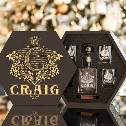CRAIG - WHISKEY SET (Wooden box + Decanter + 4 Glasses + 4 Coasters)