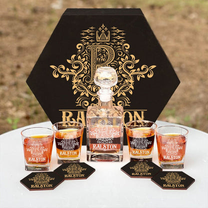 RALSTON - WHISKEY SET (Wooden box + Decanter + 4 Glasses + 4 Coasters)
