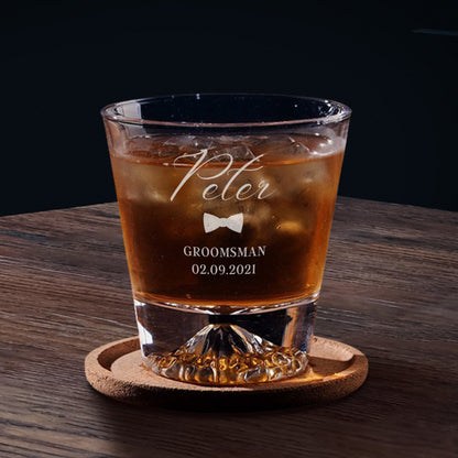 Personalised Set of 2 Rock Mountain Whiskey Glasses & 6 Ice Stones in Wooden Barrel