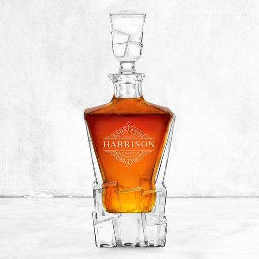 Engraved Square Cut 950ml Whiskey Decanter