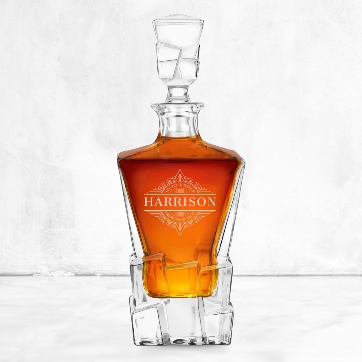 Engraved Square Cut 950ml Whiskey Decanter