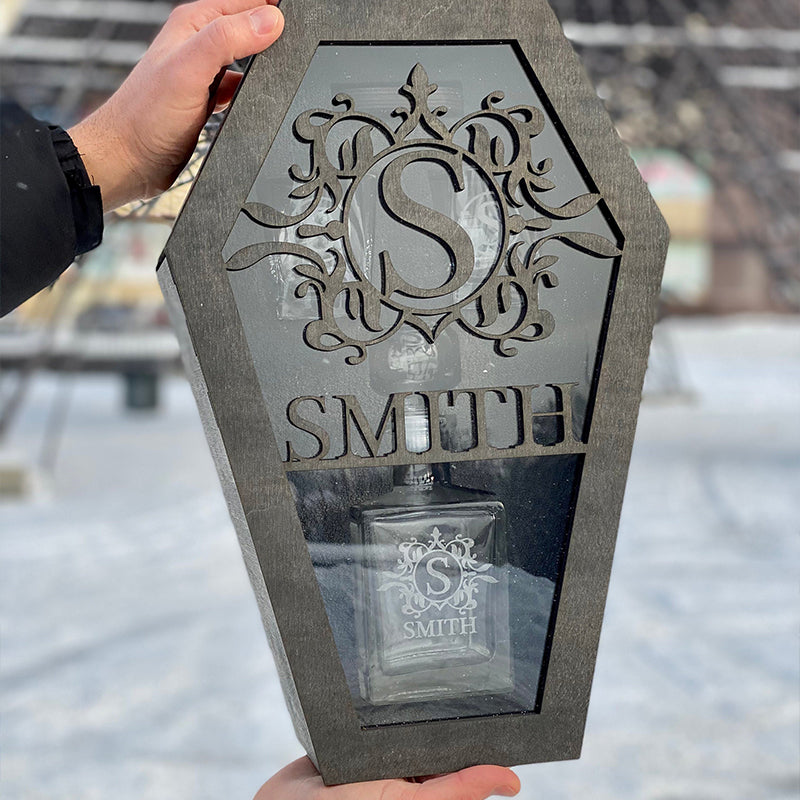 Coffin Personalized Whiskey Decanter Set, Halloween Personalized Gift, Bourbon Mexican Gift Father's Day Gift For Dad & Grandpa