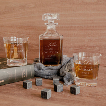 Personalised Army Crate Wooden Whiskey Gift Box - Star Base Decanter, 2 Glasses, 2 Coasters, 9 Ice Stones Set