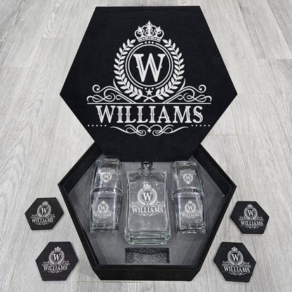 Royal Vintage Luxury Decanter Set - Custom Name Whiskey Decanter, a perfect Christmas gift for your loved one.