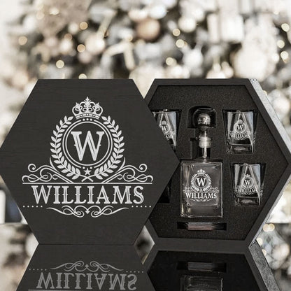 Royal Vintage Luxury Decanter Set - Custom Name Whiskey Decanter, a perfect Christmas gift for your loved one.