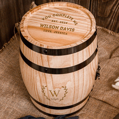 Personalised Set of 2 Rock Mountain Whiskey Glasses & 6 Ice Stones in Wooden Barrel