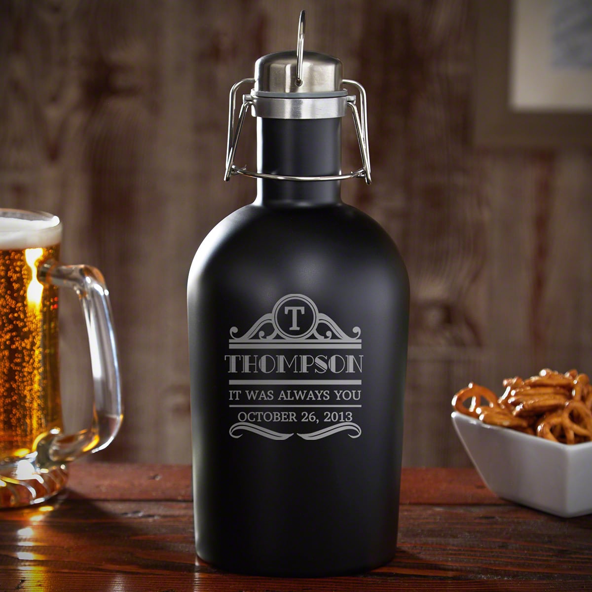 Personalized Beer Growler - Black Steel Groomsmen Gifts for 5