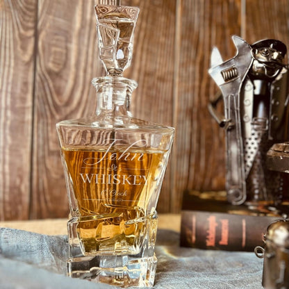 Engraved Square Cut 950ml Whiskey Decanter