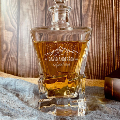 Engraved Square Cut 950ml Whiskey Decanter