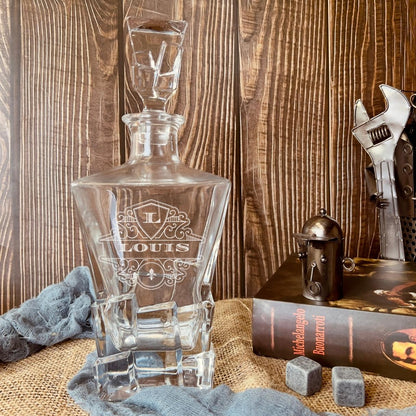 Engraved Square Cut 950ml Whiskey Decanter