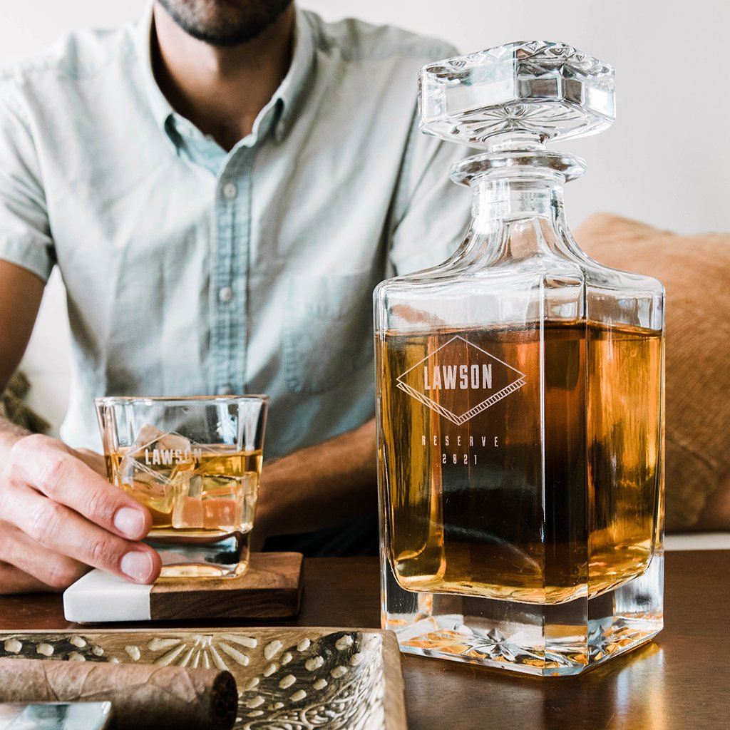 Custom Design - Decanter Gift Set,  Bourbon Whiskey, Christmas Gift,Father's Day Gift For Dad & Grandpa