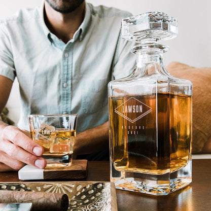Custom Design - Decanter Gift Set,  Bourbon Whiskey, Christmas Gift,Father's Day Gift For Dad & Grandpa