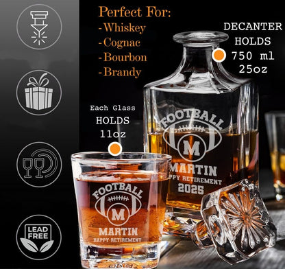 American Football Whiskey Decanter Set With 4 Rock Whiskey Glasses Set