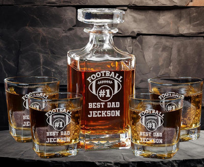 American Football Whiskey Decanter Set With 4 Rock Whiskey Glasses Set
