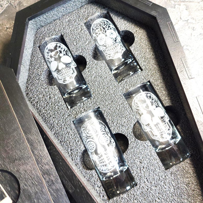 Custom Day of the Dead Tequila Bottle Set Santa Muerte Unique Gifts Father's Day Gifts