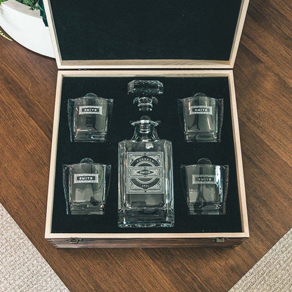 Custom Design - Decanter Gift Set,  Bourbon Whiskey, Christmas Gift,Father's Day Gift For Dad & Grandpa