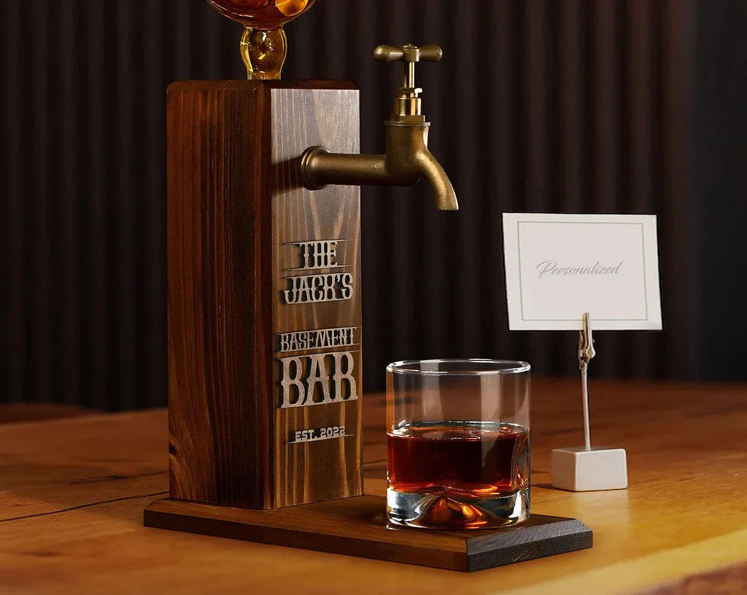 Personalized Wooden Whiskey Dispenser - Embossed Name Liquor Dispenser for Home Bar Decor.