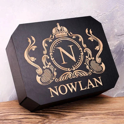 NOWLAN - WHISKEY SET (WOODEN BOX + DECANTER + 4 GLASSES + 4 COASTERS) Father's Day Gift For Dad & Grandpa
