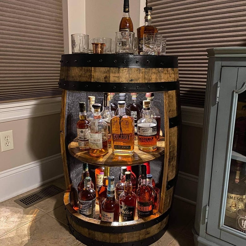 Bourbon Barrel Display Cabinet, whiskey barrel bar，barrel cabinet