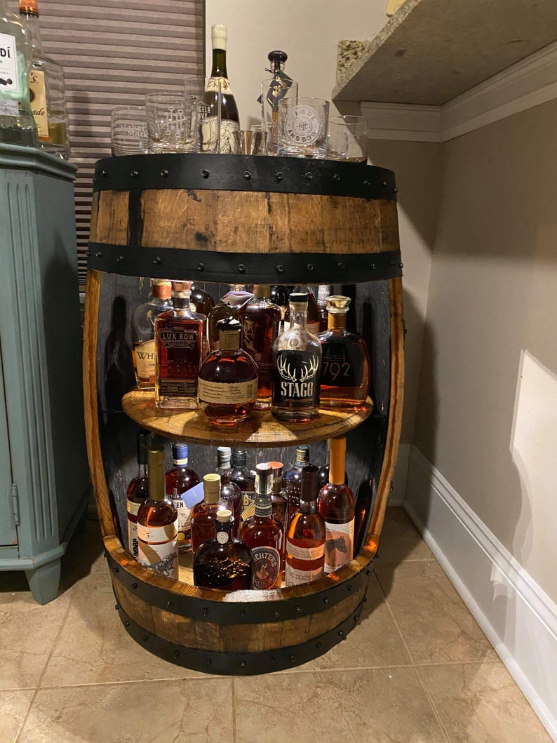 Bourbon Barrel Display Cabinet, whiskey barrel bar，barrel cabinet