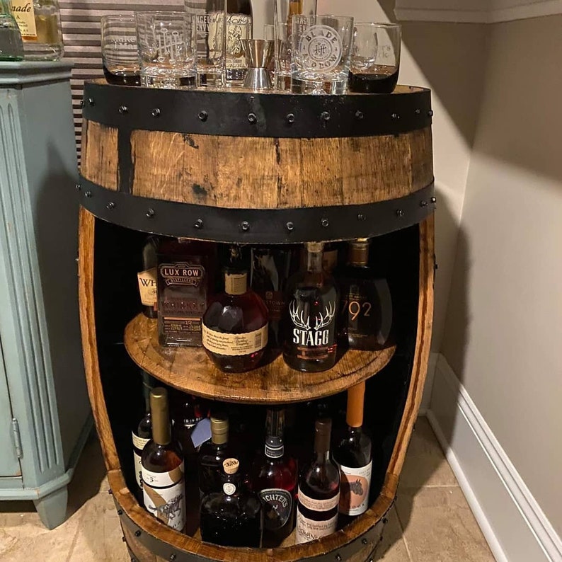 Bourbon Barrel Display Cabinet, whiskey barrel bar，barrel cabinet