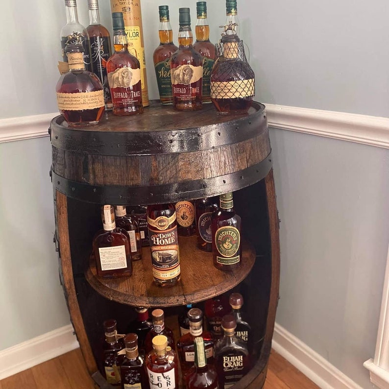 Bourbon Barrel Display Cabinet, whiskey barrel bar，barrel cabinet