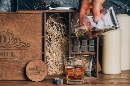 Whiskey Decanter Set, Personalized Whiskey Glasses,  Engraved Wooden Gift Box