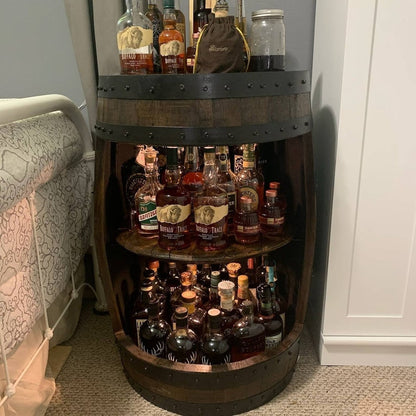 Bourbon Barrel Display Cabinet, whiskey barrel bar，barrel cabinet
