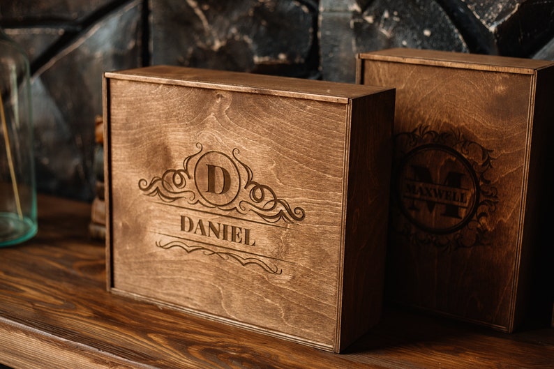 Whiskey Decanter Set, Personalized Whiskey Glasses,  Engraved Wooden Gift Box